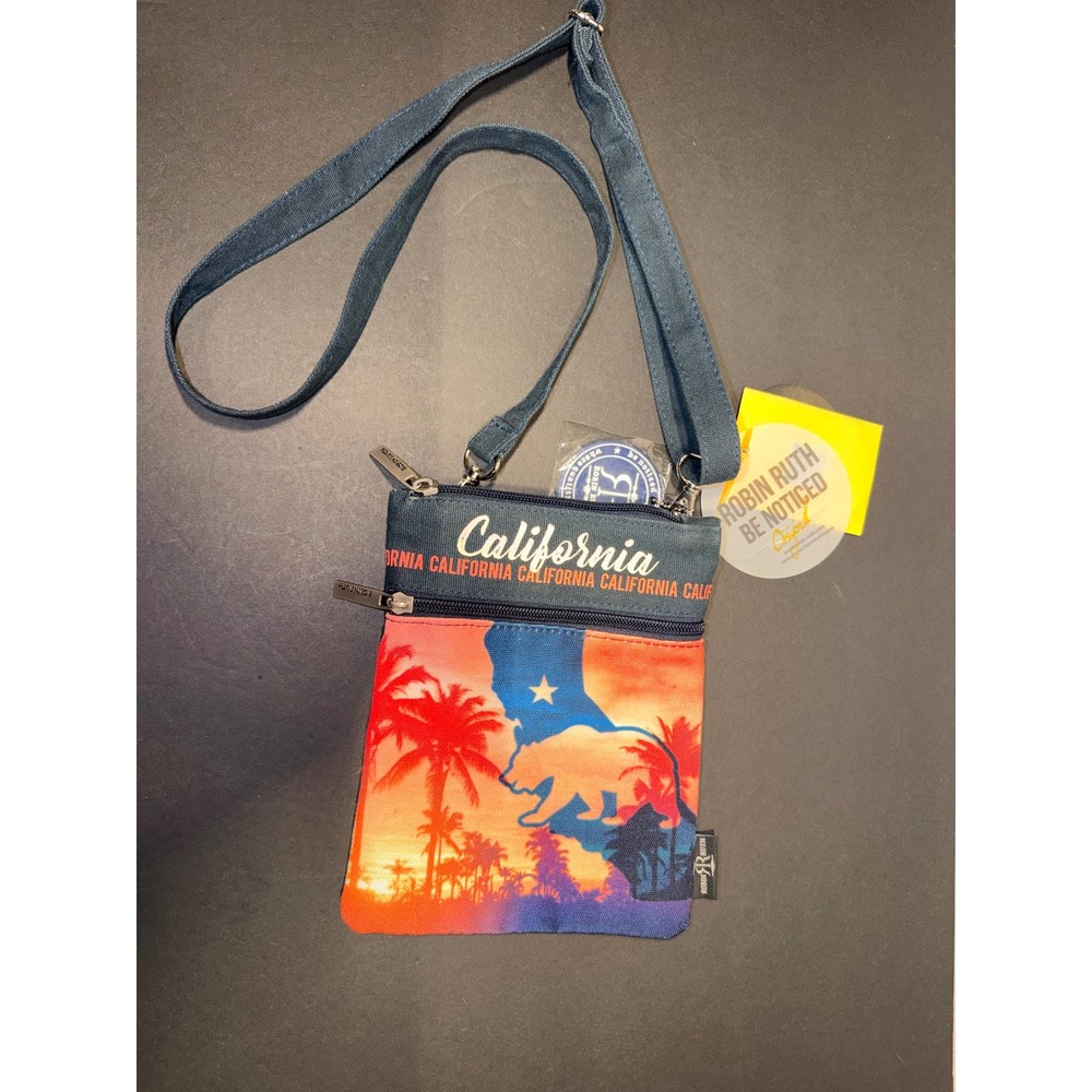 New Robin Ruth California Sunset Double Zipper Crossbody Passport Bag Canvas